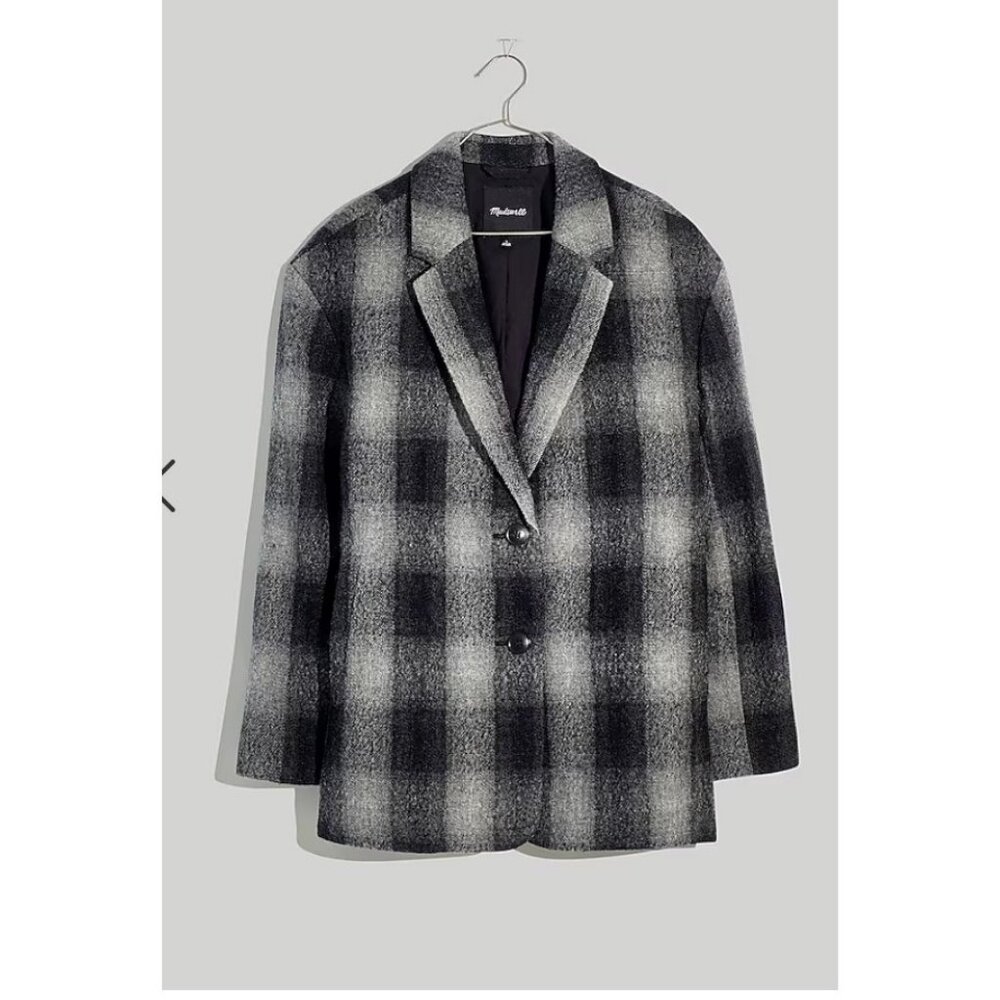Madewell $198 Oversized Dorset Blazer Buffalo Check Boiled Wool Size L NH857
